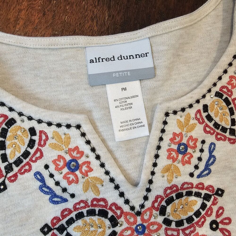 ALFRED DUNNER petite m embroidered knit top nwt boho harvest moon lagenlook - Picture 2 of 11